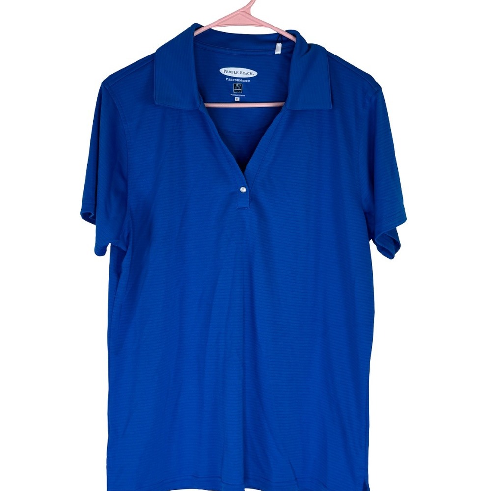 Pebble Beach Performance Polo Women XL Blue Textured V-Neck Short Sleeve Shirt